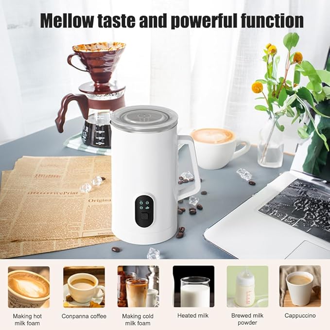 Matybobe Electric Milk Frother 4-in-1 400W 580ml/19.61oz Hot and Cold Milk Foamer Silent Operation Anti Slip Stainless Steel Milk Steamer for Latte Cappuccinos Macchiato Hot Chocolate Milk