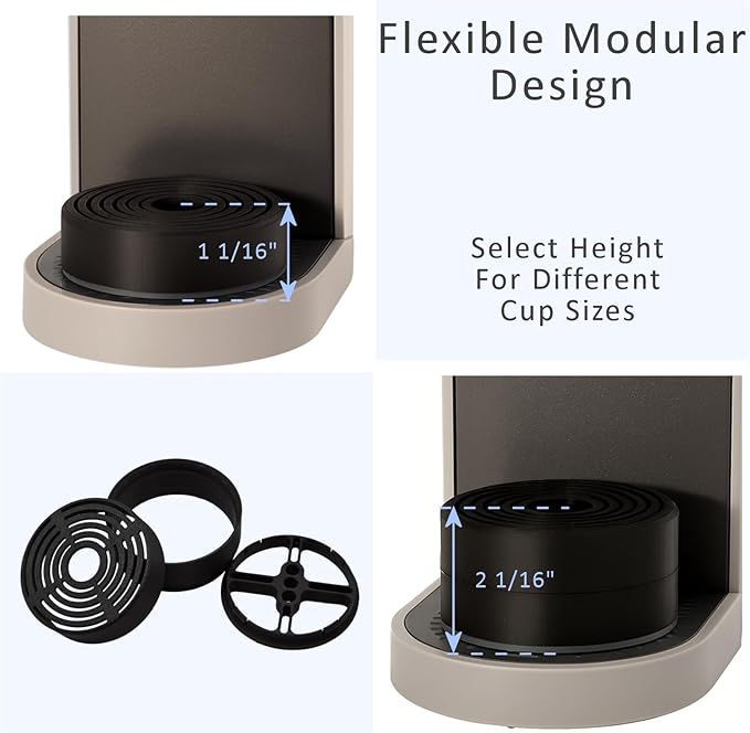 Elevate Anti-Splash Cup Riser Accessory for most Keurig K-cup, Cuisinart Single Serve, and other Coffee Makers, Adjustable for Cup Size and Drip Tray Type (Black with Black Base)