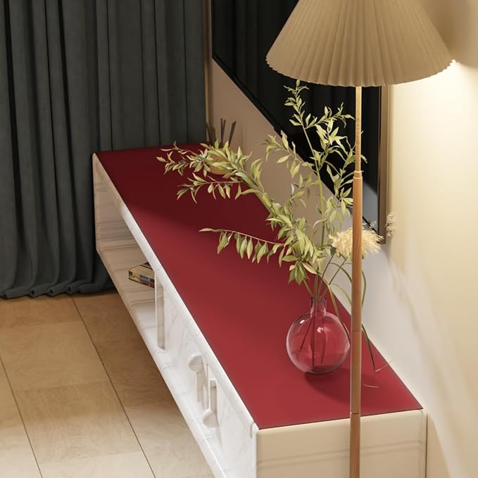 Leather Table Cover,1.8mm Thick,12x90 Inch Desk Cover,Dresser Cover Top,Dresser Protector Top,Dresser Cover,End Table Cover.(Black+Wine Red,12x90)
