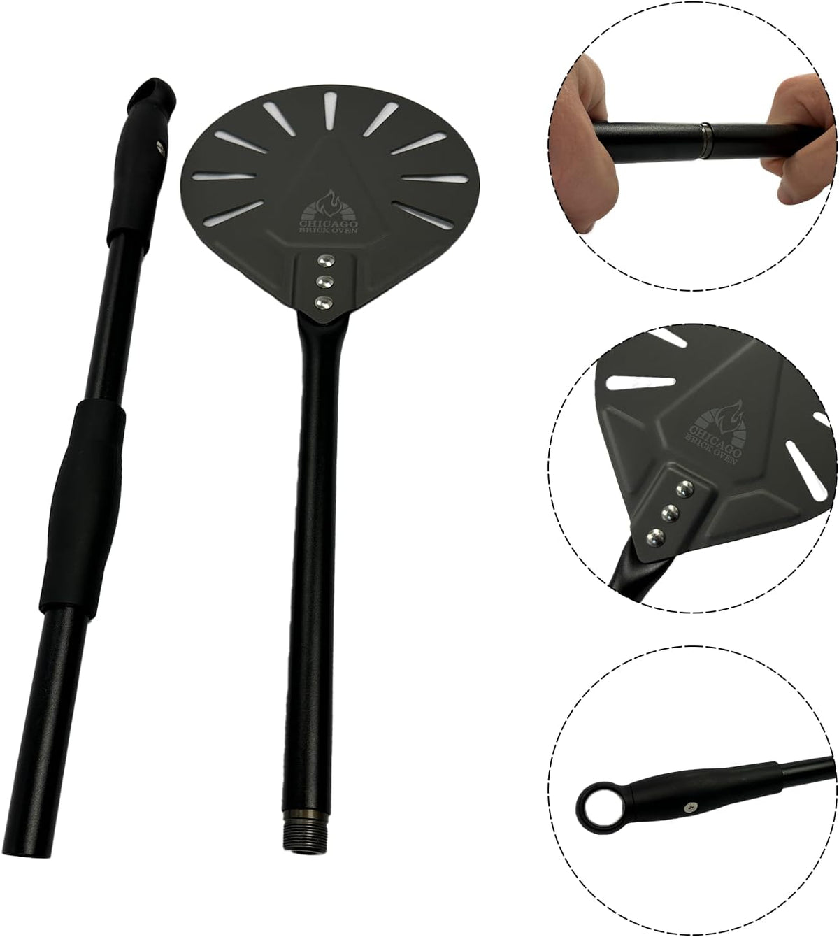 Chicago Brick Oven Turning Perforated Pizza Peel - 7" Diameter - 35" Overall Length - Premium Pizza Peel, Pizza Steel, 12 Inch for Professional and Home Use