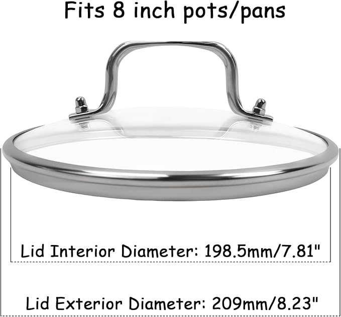 HEVSTIL 8-Inch Tempered Glass Lid – Heat Resistant to 220°C, Dishwasher Safe – Steam Vent & Cool-Touch Handle – Universal Fit for Pots, Pans & Skillets (Fits 8" Rim)