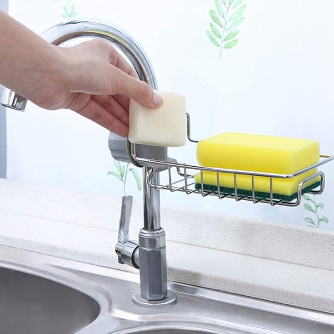 Sink Caddy Organizer, Stainless Steel Faucet Storage Rack Sponge Holder for Kitchen Accessories(Silver)