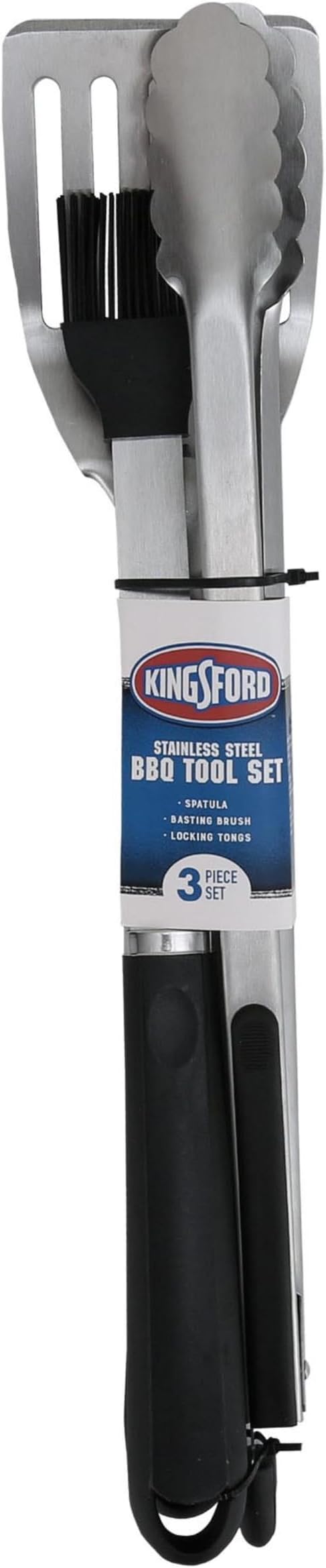 Kingsford Stainless Steel 3-Piece BBQ Tool Set | Tongs, Basting Brush, Spatula | Rust-Resistant Grilling Tools