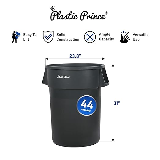 PLASTIC PRINCE 44 Gallon Round Trash Can with Lid Garbage Can Gray Waste Container for Home Garage Restaurants Warehouses