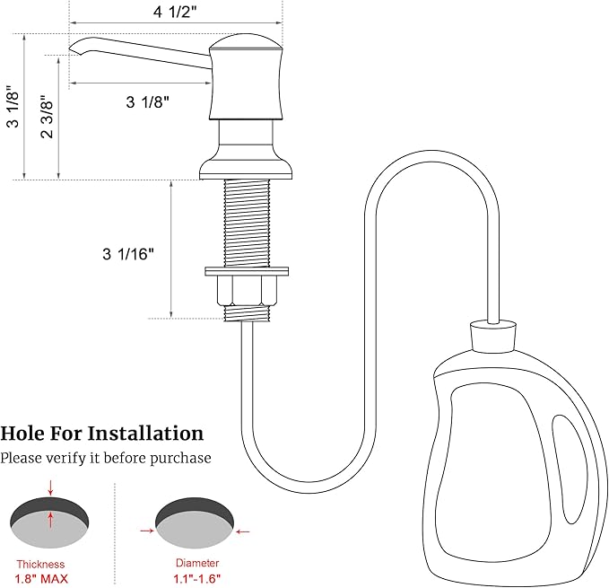 Sink Soap Dispenser for Kitchen Sink Oli Rubbed Bronze Upgrade with 40" Silicone Extension Tube Kit, Connect to Your Soap Bottle Directly