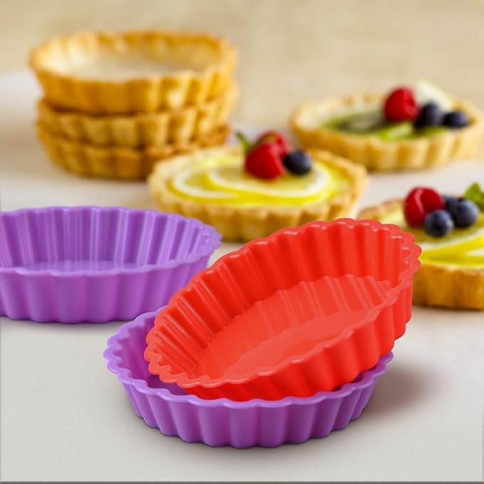 FUNBAKY Silicone Quiche Pan, Mini Pie Pan Non-stick Round Silicone Tart and Pie Molds 10 Packs