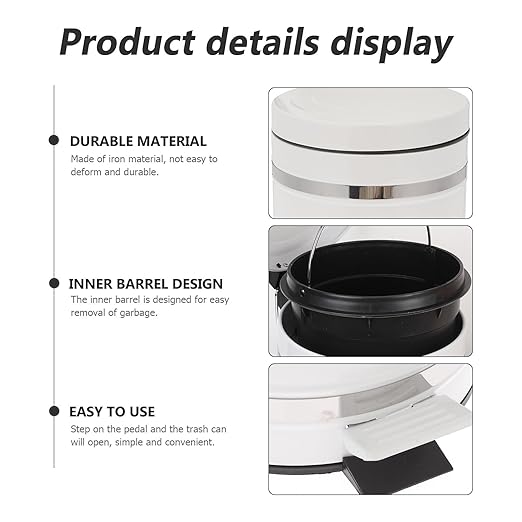 MAGICLULU Iron Foot Pedal Trash Can with Lid, 12l Round Household Waste Container, Multi-Function Bathroom Garbage Bin for Home and Office Use