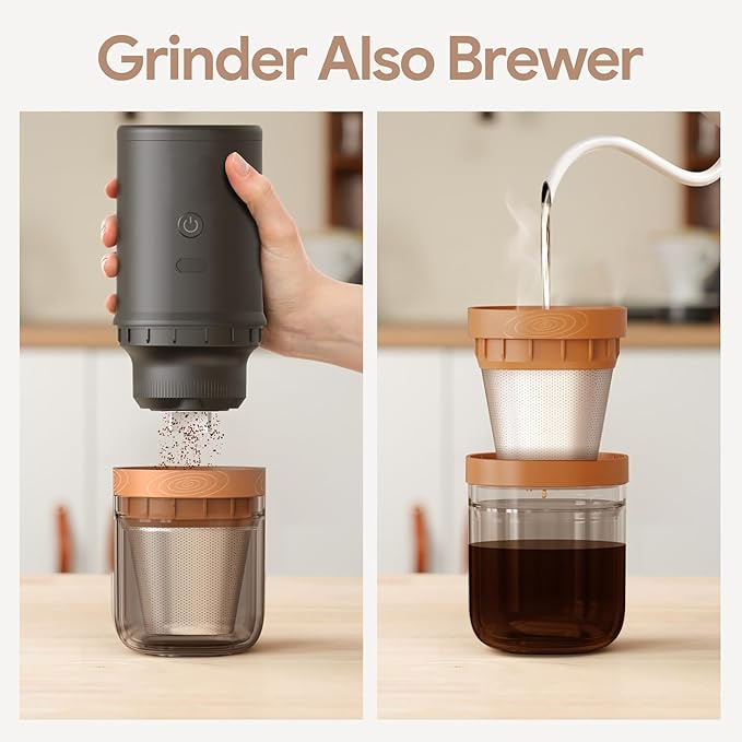 【Electric Coffee Grinder Coffee Maker 】Portable Grinder Stainless Steel Whole Bean for Outdoor Sport Lover French Press Drip Coffee, Reusable Espresso Capsules Turkish Brew