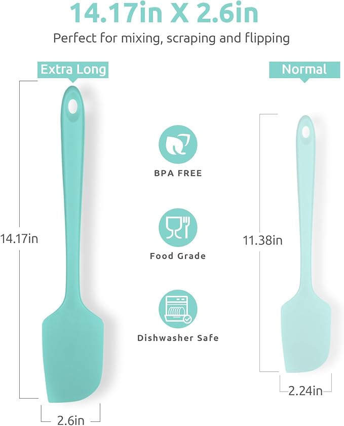 U-Taste 600ºF Heat Resistant Food Grade Extra Long Silicone Spatula 1 Piece, and 20inx16in Large Silicone Pastry Mat Food-Grade Non-Stick Dough Rolling Mat (Aqua Sky)