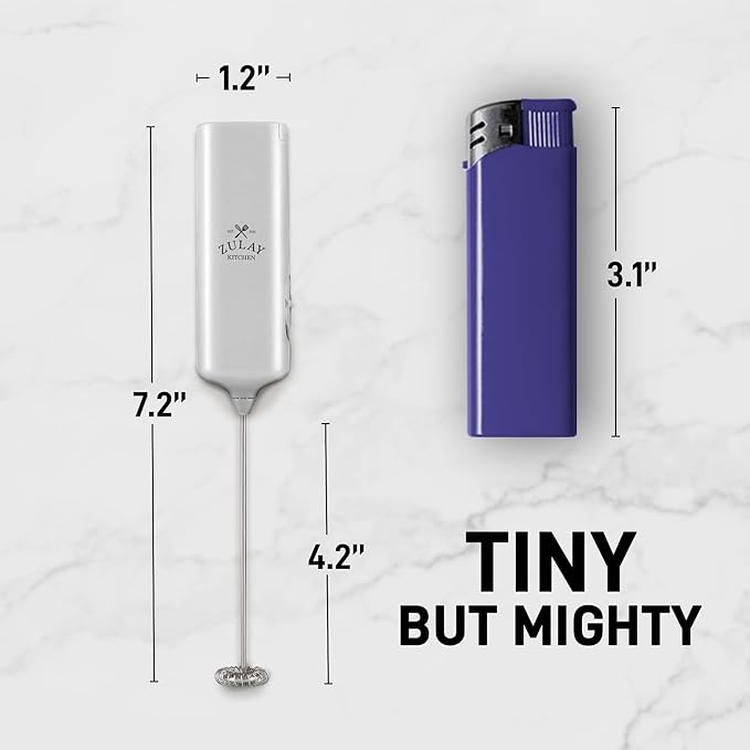 Mini & Mighty Milk Frother Wand – Powerful Handheld Coffee Frother, Battery Operated Drink Mixer – Compact Pocket Size – Detachable Whisk for Latte, Cappuccino, Matcha, Hot Chocolate – White