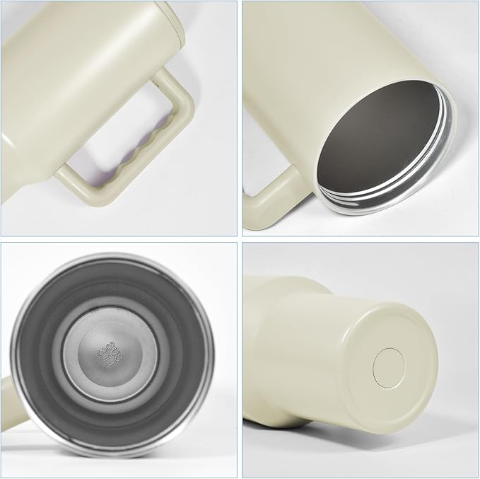 AGH 40 oz Sublimation Tumbler with Handle 4-Pack Stainless Steel Insulated Tumblers Blanks Water Bottle Travel Cups Matte Beige