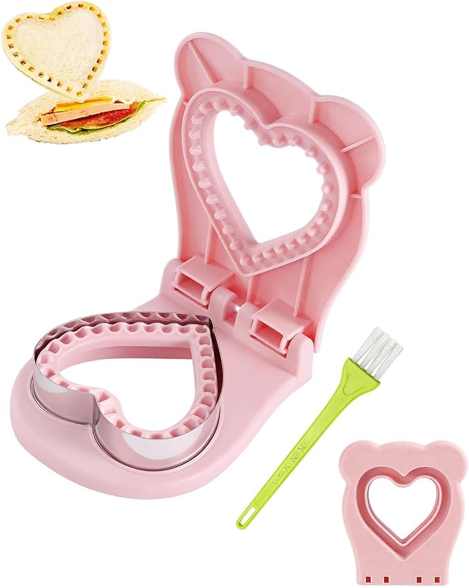 CHICHAUS Uncrustable Sandwich Maker,Sandwiches Pocket Circle Shape 3.7Inch Sandwich Cutter and Sealer,Sandwich Cutter for Kids Breakfast and lunchboxes (Heart Pink)