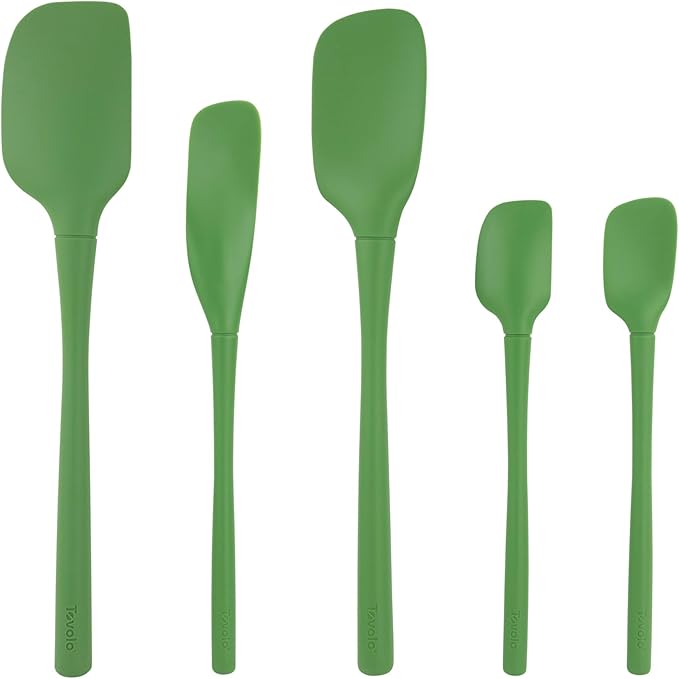 Tovolo Flex Core 5 Piece Silicone Spatula Set Heat Resistant All Silicone Utensils Include Non Stick Spatula Spoonula Jar Scraper, Dishwasher Safe BPA Free Spatulas for Baking Mixing, Pesto Green