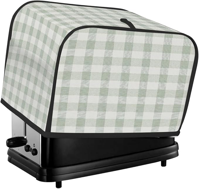 4 Slice Toaster Cover,Spring Light Green Gingham Checkered Plaid Small Kitchen Appliance Bread Machine Cover with Pockets,Dust & Fingerprint Protection