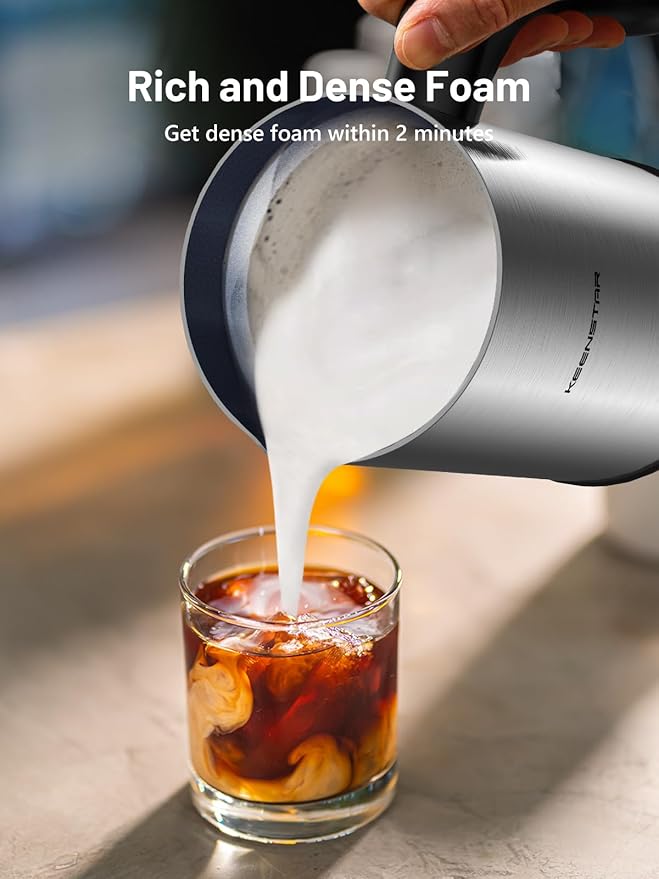 Keenstar Electric Milk Frother, Automatic 4-in-1 Milk Steamer Warm or Cold Foam Maker for Latte, Cappuccino, Stainless Steel Milk Warmer with Temperature Controls
