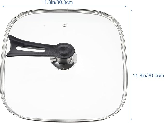 UPKOCH Basting Cover Square Glass Lid Replacement Cast Iron Grill Pan Skillet Lid Universal Pot Lid Pan Cover Steaming Cover Cookware Lid with Handle for Kitchen