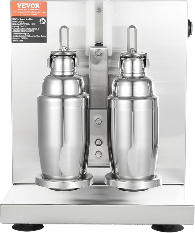 VEVOR Milk Tea Shaker, Electric Double Frame Milk Tea Shaker Machine, 0-180s Adjustable Milk Shake Mixer Machine with Double 750ML Stainless Steels Cups for Bubble Tea Boba Tea Juice Coffee Milk Wine