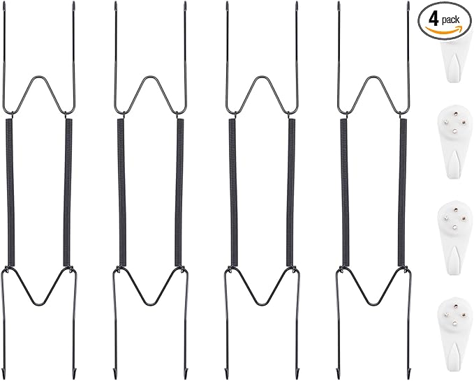 Bilillo 4 Pack Plate Hangers for The Wall, Suitable for 10-14 Inch Decorative Plate,Invisible Heavy Duty Wire Plate Holder with Wall Hooks, Plate Hangers for Displaying Plates, Platter, Dish (Black)