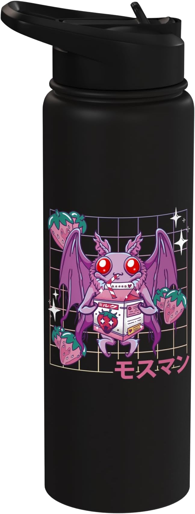 Kawaii Mothman Strawberry Milk Shake Carton Stainless Steel Insulated Water Bottle