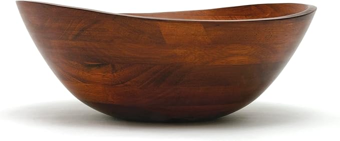 Lipper International 294 Cherry Finished Wavy Rim Serving Bowl for Fruits or Salads, Matte, Large, 13" x 12.5" x 5", Single Bowl