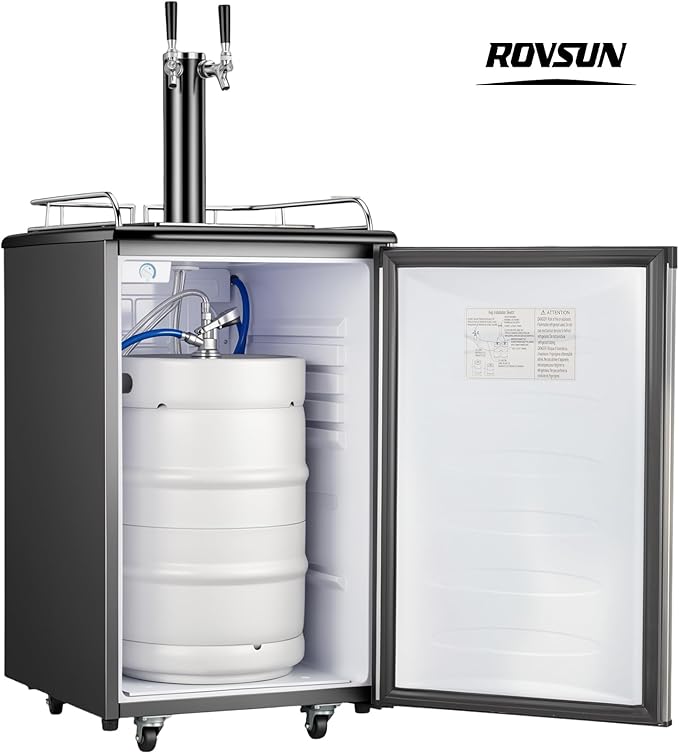 ROVSUN BF-152 Full Size 5.4 Cu.Ft, Beer Kegerator with CO2 Tank Included, Draft Beer Dispenser for Home Bar, 152L Beverage Refrigerator Direct Cool, Metal Cabinet, Dual Tap, Silver