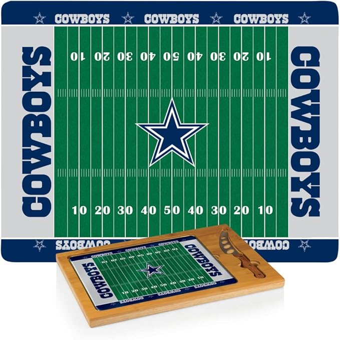 PICNIC TIME NFL Football Field Icon Glass Top Cutting Board & Knife Set, (Parawood & Bamboo)