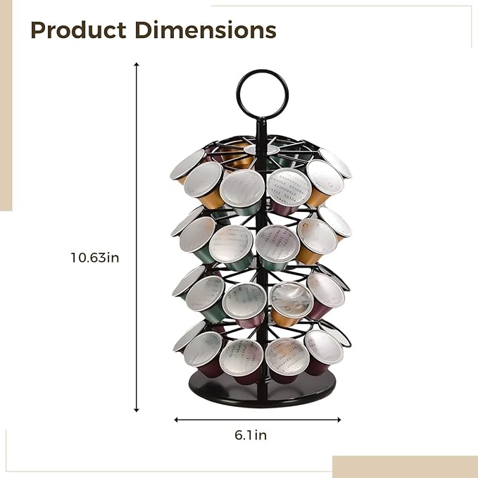 Coffee Pod Carousel with 360° Rotation, Compatible, Holds 40 Pods, Stylish Organizer