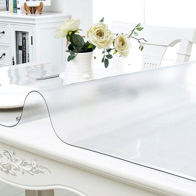 NECAUX Custom 44 x 72 Inch Frosted Table Cover Protector, 1.5mm Thick Wood Grain Transparent Table Pad Non-Slip Tablecloth Plastic Protective Pad for 6 Foot Dining Room Table, Meeting Table