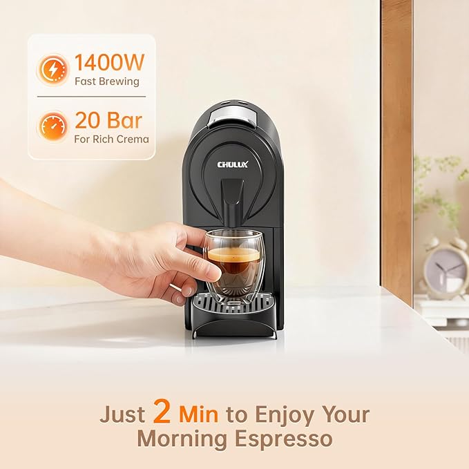 CHULUX Upgrade Bafè-Pro Espresso Machine for Nes Original Pods, 20Bar Rapid Extraction Home Espresso Coffee Maker for Espresso & Lungo, Black