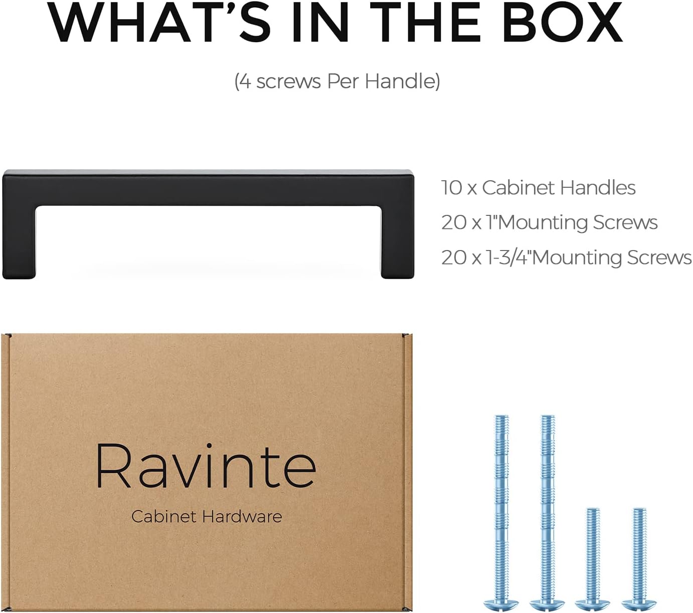 Ravinte 10 Pack Solid 4 Inch Center to Center Slim Square Bar Drawer Handles Kitchen Cabinet Handles Black Drawer Pulls Kitchen Cabinet Hardware Matte Black Dresser Pulls