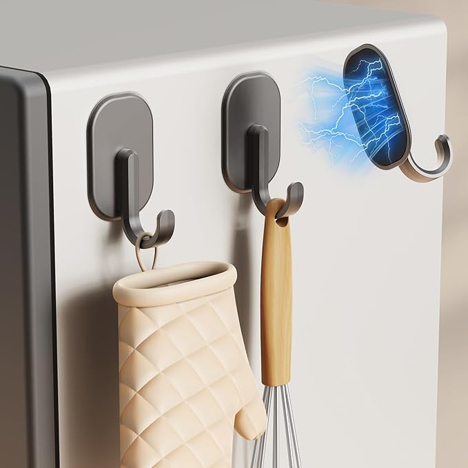 3-Pack Magnetic Hooks - No Drill Space Saving Hooks for Kitchen, Bathroom & Office, Heavy Duty Black Refrigerator Hooks for Towels & Keys