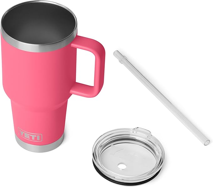 YETI Rambler 35 oz Straw Mug 2.0 - Double-Wall Vacuum Insulation for Cold Beverages – Dishwasher Safe – Cupholder Compatible – Reusable Straw – Comfortable Grip Handle – Travel Mug - Tropical Pink