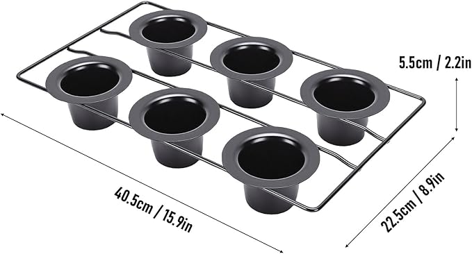 FOSA 6 Cup Popover Pan, Deep Non Stick Carbon Steel Bakeware with Even Heating for Baking Popovers Muffins Puddings and Easy Cleanup