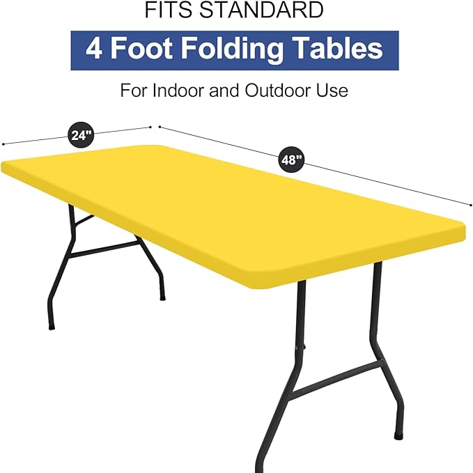 homing Rectangle Table Cloth Cover, Waterproof Polyester Elastic Fitted Tablecloth, Fits for 4 Foot Folding Tables, Washable Table Protector for Picnic, Camping, Outdoor (Yellow, 24" x 48")