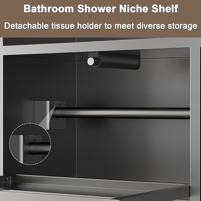 Hidden Trash Can Cabinet, Stainless Steel Recessed Bathroom Shower Niche, Waterproof Wall Niche Toilet Tissue Holder, Built-in Trash Can Alcove Toiletries Storage Rack