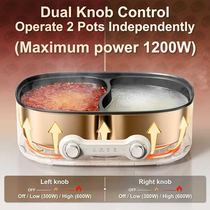 Stariver 7L Electric Hot Pot with Divider, 2-Temp Control (Separate Settings per Side) Shabu Shabu Pot, Non-Stick Hotpot Pot Electric, Perfect for Family Dinners & Parties