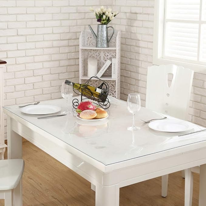 NECAUX Custom Multisize 1.5mm Thick Clear PVC Table Cover Protector - 23.6 x 48 Inch Water Resistant Plastic Rectangular Vinyl Non-Slip Desk Pad for Coffee Table/Writing Desk