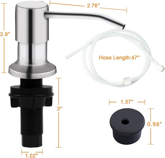 Sink Soap Dispenser, Kichen Sink Soap Dispenser, 47" Extension Tube kit, Under Sink Soap Dispenser Pump, No Need More Refills （Brushed Nickel, 2 Pack）