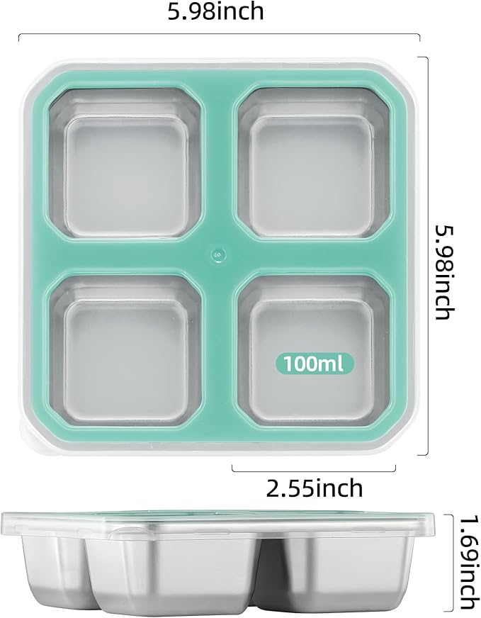 BEFOY 2 Pack Stainless Steel Snack Containers with Lids 4 Compartment Food Storage Containers for Adults Meal Prep Reusable for work or going out(blue, 2)
