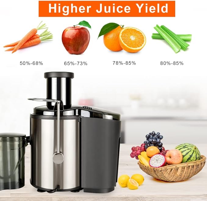 800W Electric Juicer Centrifugal Juicer Machine Fruit Vegetable Juicer 800ml Large Capacity Stainless Steel Blade Easy Clean Black for Home Kitchen
