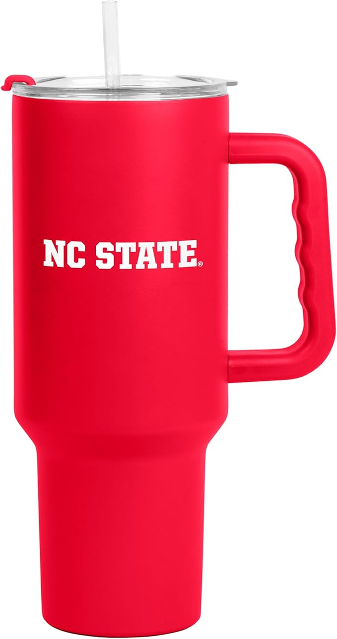 Logo Brands NCAA 40 oz Tumbler with Handle -Stainless Steel Insulated Travel Tumbler with Straw Lid – Powder Coated, Leak-Resistant, Keeps Drinks Hot/Cold – Great for Tailgating, or Everyday Use
