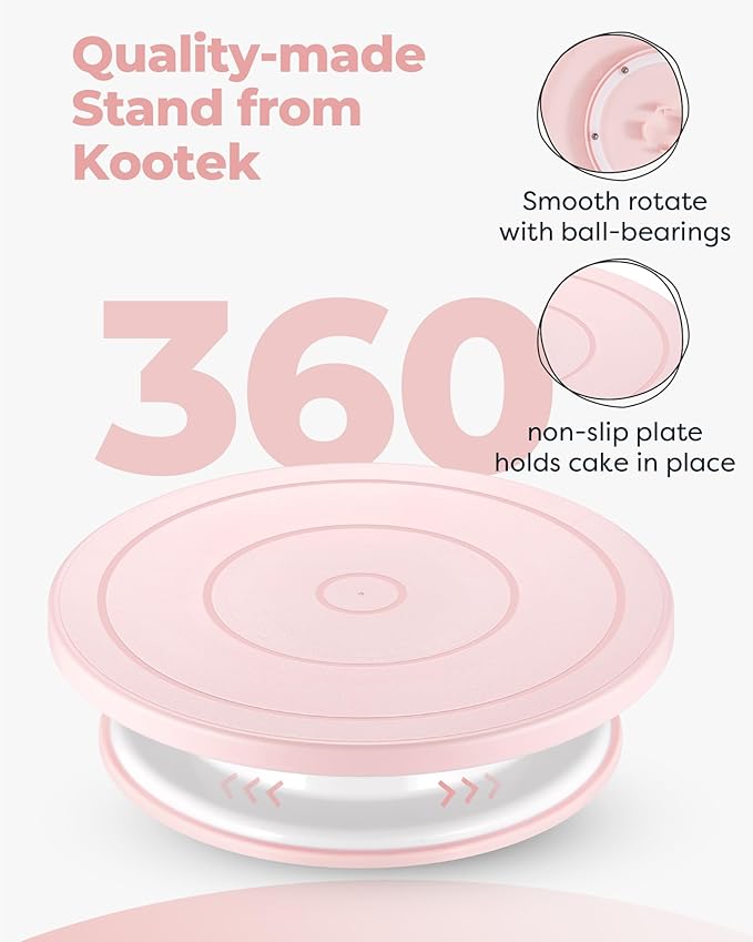 Kootek 71PCs Cake Decorating Kit, Baking Supplies Tools - Includes Cake Stand Turntable, 12 Icing Piping Tips Set, 2 Frosting Spatulas, 3 Scrapers, 50+2 Piping Bags, Coupler, Video Tutorial, Booklet