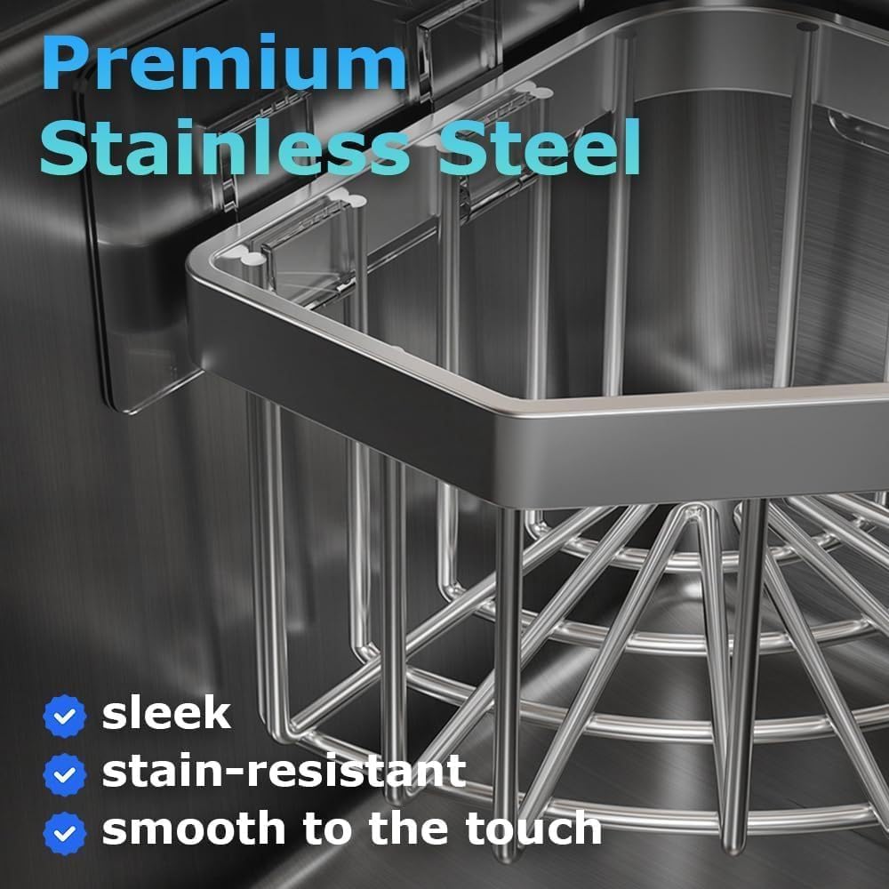 Sponge Holder Corner Sink Caddy Sink Organizer for Kitchen Bathroom Stainless Steel Triangle Soap Holder with 2 Pcs Adhesive Hook(L)