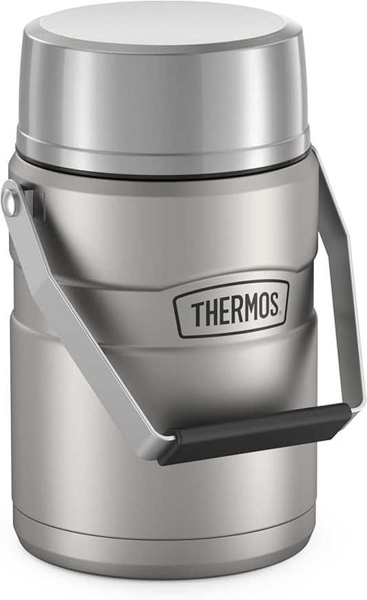 THERMOS Stainless King Vacuum-Insulated Food Jar with 2 Storage Container Inserts, 47 Ounce, Matte Stainless Steel