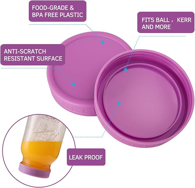 AOZITA [ 28 Pack ] Plastic Mason Jar Lids Fits Ball, Kerr & More - 14 Wide Mouth & 14 Regular Mouth - Colored Storage Caps for Canning Jars, Dishwasher Safe & Food Grade