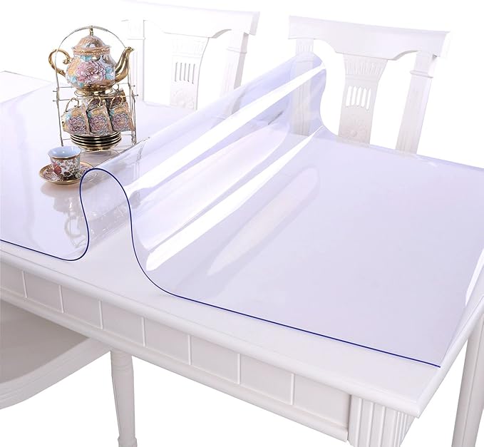 NECAUX Custom 35.4 x 59 Inch Clear Table Cover Protector, 1.5mm Thick Plastic Waterproof Heavy Duty Desk Pad Mat Non-Slip Tablecloth Protector for 5ft Coffee Table, Sofa Table, Media Stand, Countertop