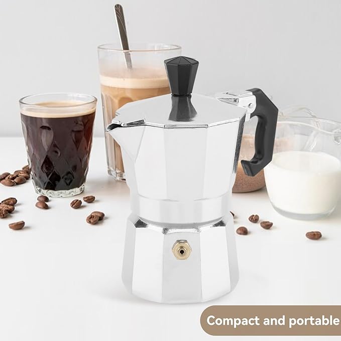 Agatige 50ml 1 Cup Moka Coffee Pot, Aluminum Espresso Coffee Maker Stovetop Coffee Percolator Stovetop Espresso Pot for Home Camping Office, Italian and Cuban Cafe Brewing