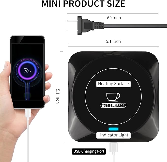 Coffee Mug Warmer, Smart USB Coffee Cup Warmer with Pressure-Induced Auto On/Off, Coffee Accessories for Home Office Desk