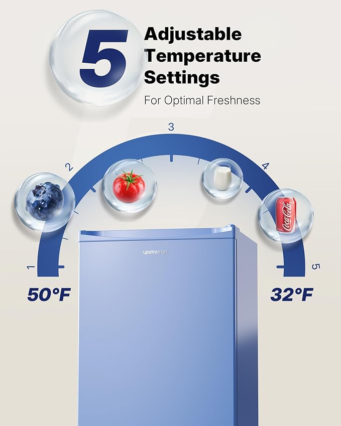 Upstreman 3.2 Cu.Ft Mini Fridge with Freezer, Single Door Mini Fridge, Dorm Fridge, Adjustable Thermostat, Mini Refrigerator for Bedroom, Office, Dorm, Blue-BR321