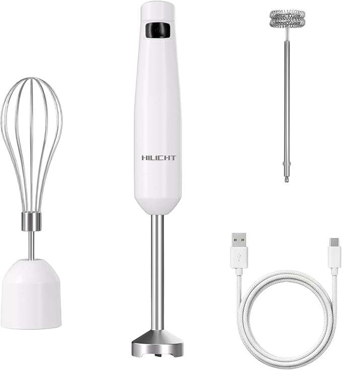 Cordless Immersion Hand Blender (Stick Blender) – Smooth, Controlled Blending for Everyday Cooking, 12V Brushless Motor, Pressure-Sensitive Variable Speed, USB-C Rechargeable, Easy-Clean (White)